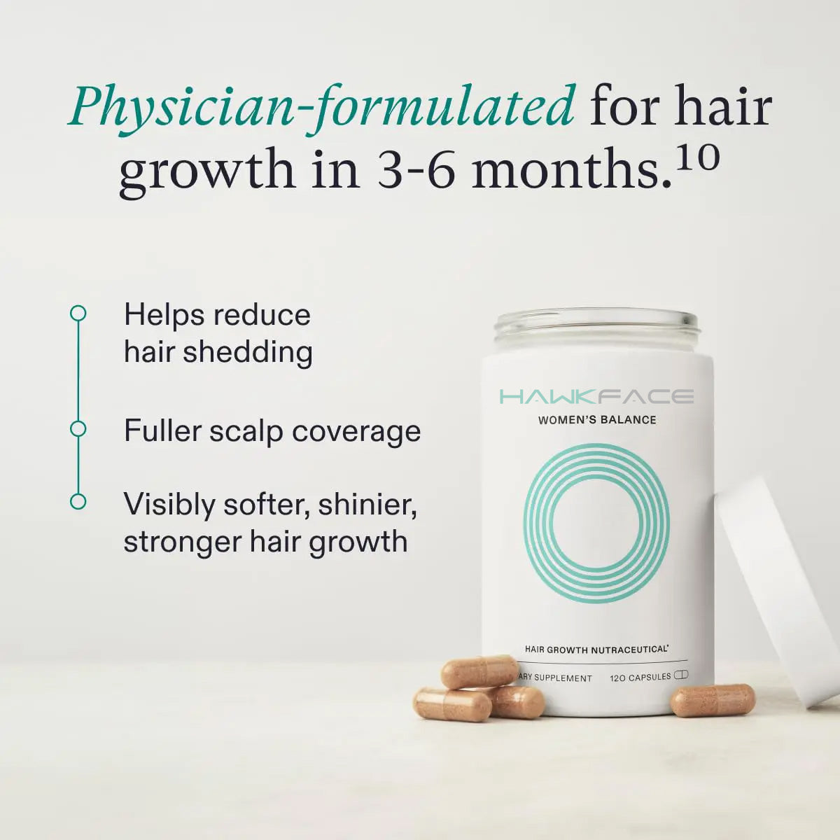 Women's Balance Hair Growth Supplements, Ages 45 and Up, Clinically Proven for Visibly Thicker Hair and Scalp Coverage, Dermatologist Recommended - 1 Month Supply